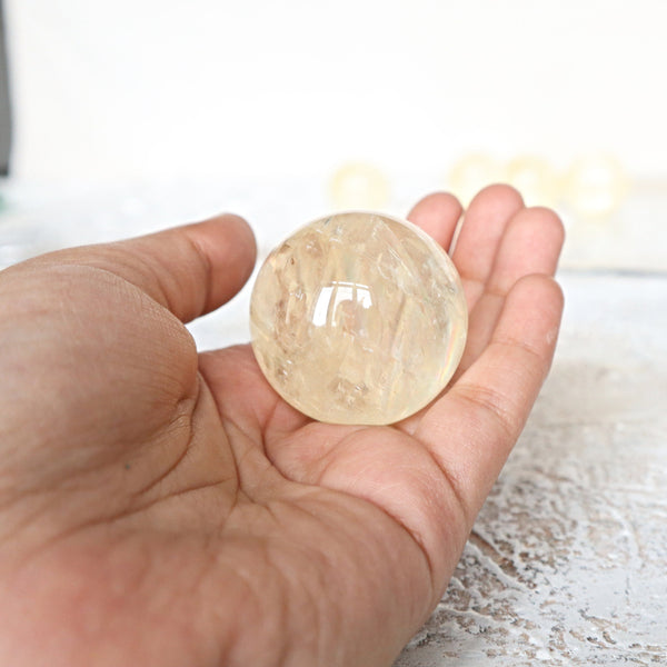 Yellow Calcite Sphere, Lemon Calcite Sphere Solar Plexus Chakra, Honey Calcite Energy Crystal Sphere for Luck and Happiness