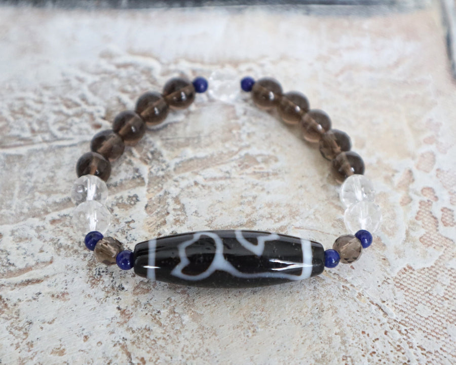 Lotus Dzi Bead Bracelet| Tibetan Agate Dzi Bead Bracelet| Bead Bracelet| Amulet of success and luck