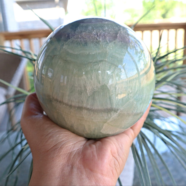Silky Fluorite Sphere 4 inches, Reiki Meditation Healing Crystal Gift, FL 3