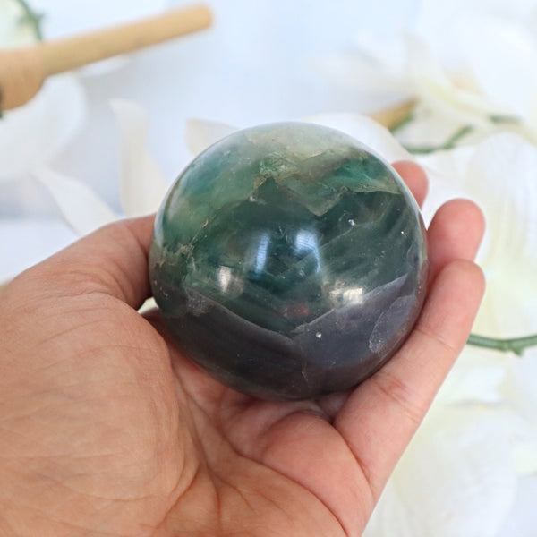 Green Fluorite Sphere 2.2 inch 58 mm, Fluorite Sphere Natural Green Fluorite Healing Sphere, Reiki Healing Crystal Gift