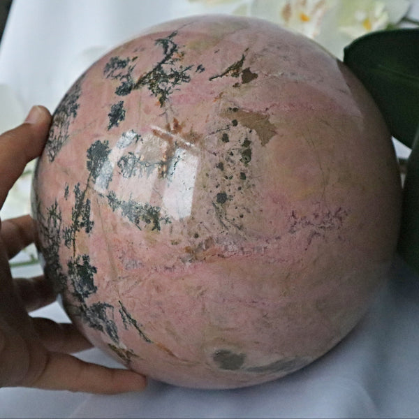 Xtra Large Rhodonite Sphere 7 inches 22 pounds 180mm, Ultra Large Pink Rhodonite Sphere