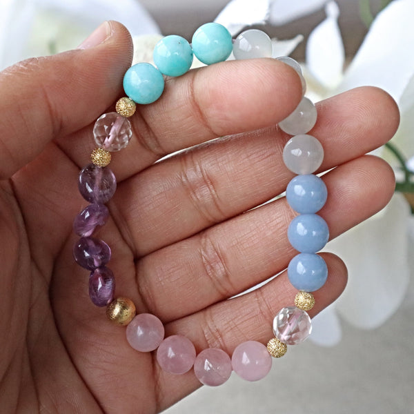Angelite Amazonite Moonstone Rose Quartz Amethyst Calming Bracelet