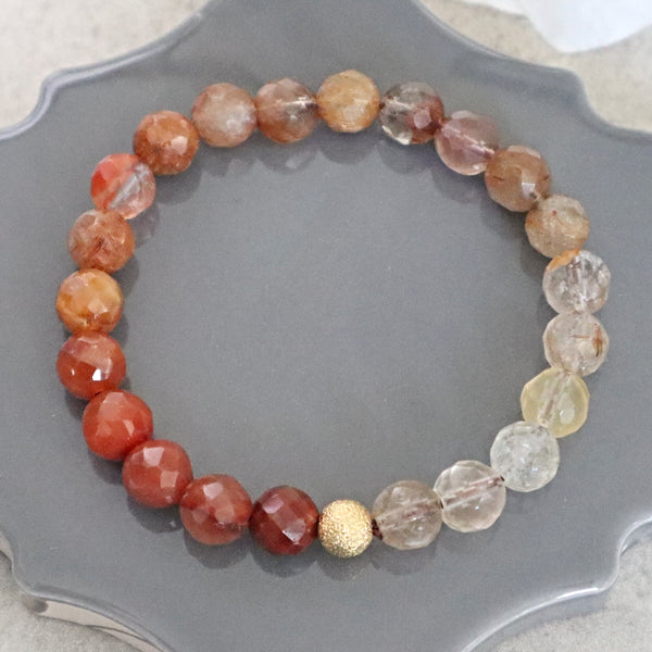 Ombre Red Copper Rutilated Quartz, Emotional Healing and Protection Bracelet, Hematoid Quartz Bracelet, Fire Quartz Bracelet