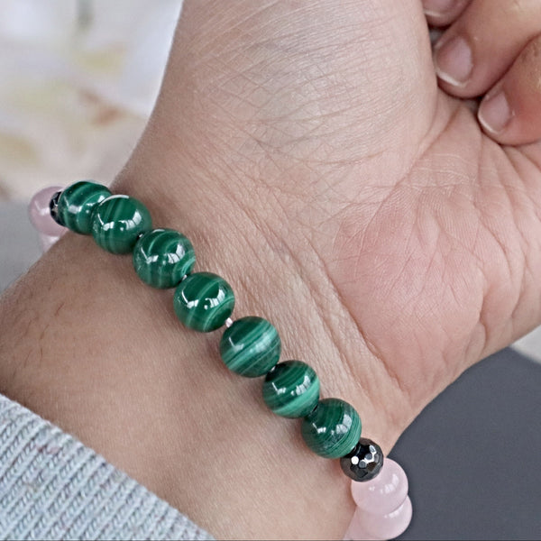 Negative Energy Protection Bracelet, Empath Gifts, Healing Bracelet, Self Care Bracelet, Radical Self Love, Rose Quartz Malachite Bracelet