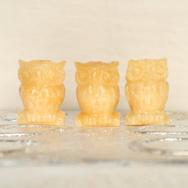 Hand Carved Yellow Calcite Owl Figurine: Feng Shui Crystal Decor