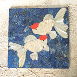 Handmade Lapis Tile: Koi Fish Mosaic, Gemstone Wall Art