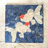 Handmade Lapis Tile: Koi Fish Mosaic, Gemstone Wall Art