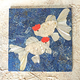 Handmade Lapis Tile: Koi Fish Mosaic, Gemstone Wall Art