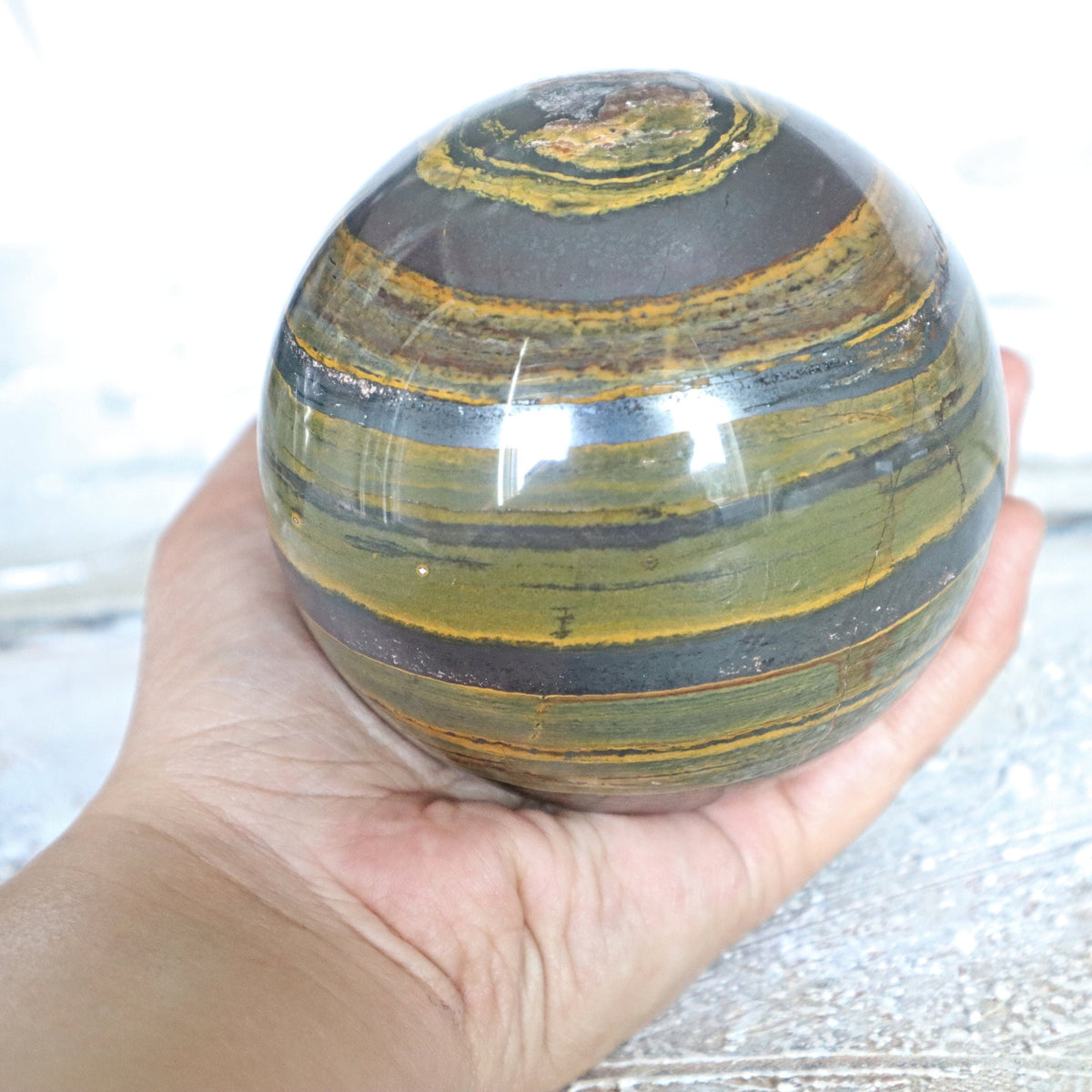 Iron Tiger Sphere: Hematite Tiger Eye, Root Chakra Decor