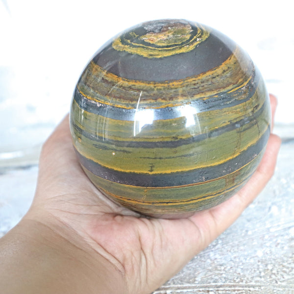 Iron Tiger Sphere: Hematite Tiger Eye, Root Chakra Decor