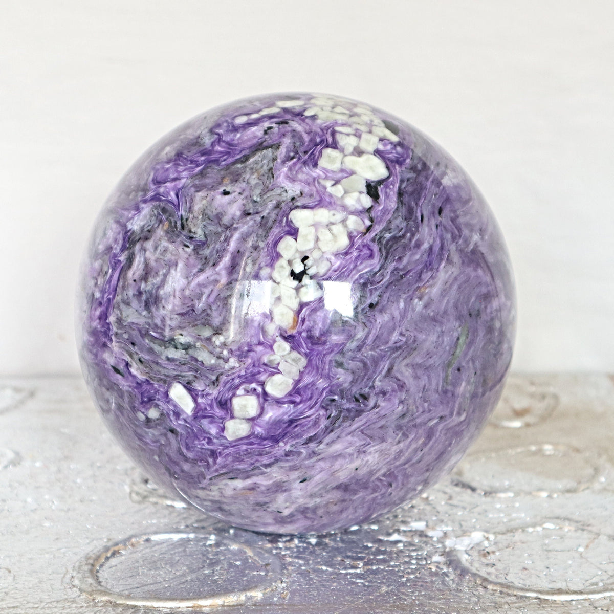 Large AAA Charoite Sphere, Russian Purple Gemstone Decor (145mm)
