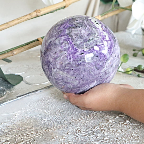 Large AAA Charoite Sphere, Russian Purple Gemstone Decor (145mm)