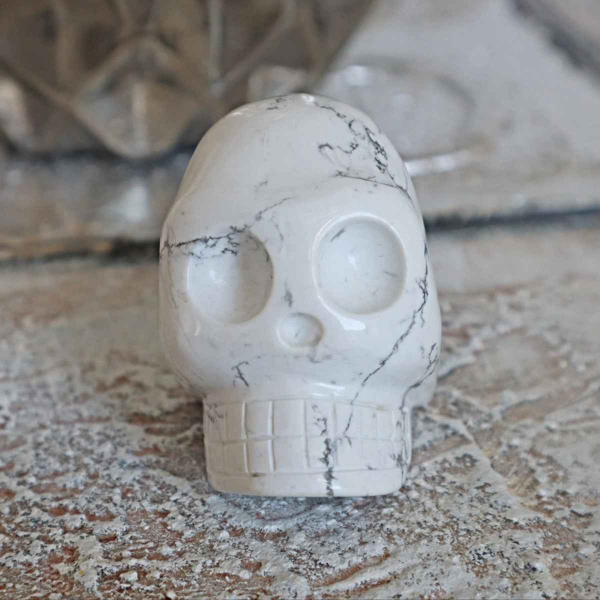 White Howlite Crystal Skull Carving: Gothic Home Decor (2.2 inches)