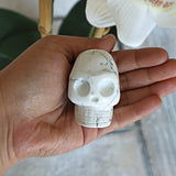 White Howlite Crystal Skull Carving: Gothic Home Decor (2.2 inches)