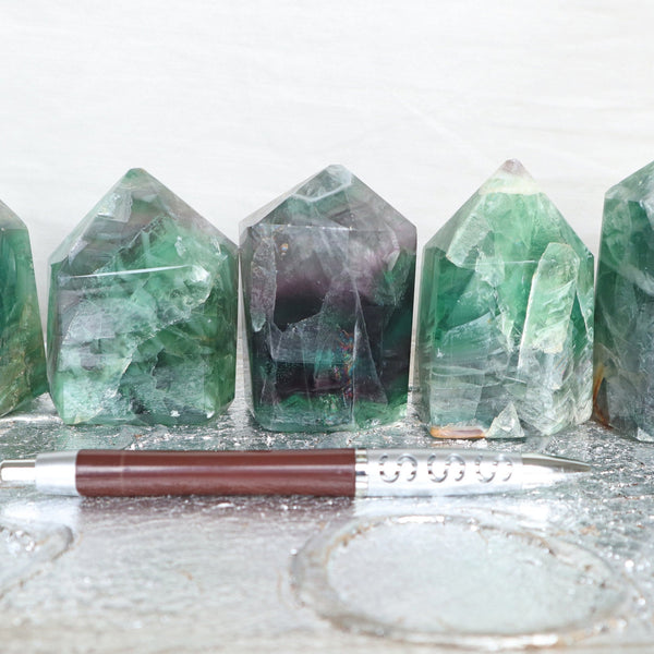Large Green Fluorite Tower: Natural Reiki Healing Crystal (45mm)