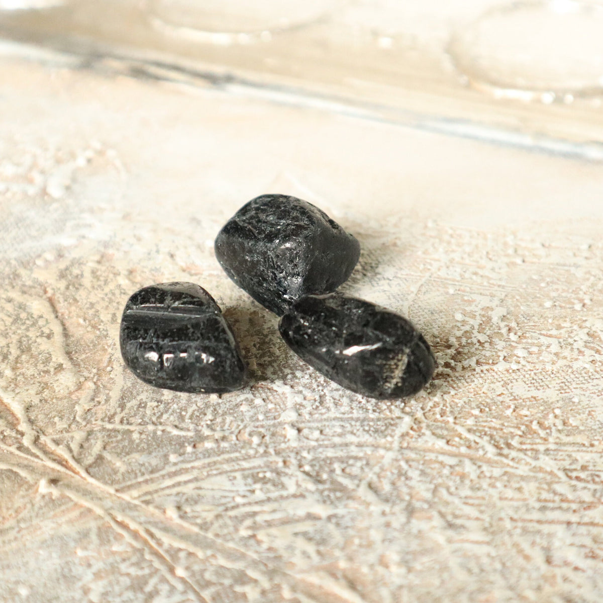 Black Tourmaline Palm Stones (Set of 3): EMF Protector, Root Chakra Crystal