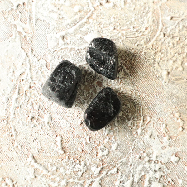 Black Tourmaline Palm Stones (Set of 3): EMF Protector, Root Chakra Crystal
