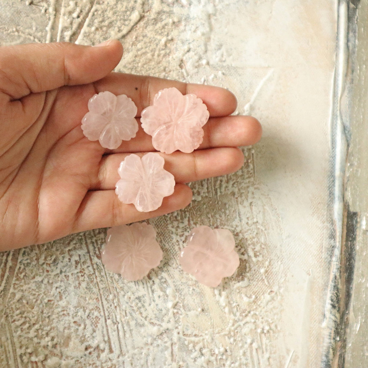 Rose Quartz Flower Pocket Stone: Heart Chakra Healing Crystal