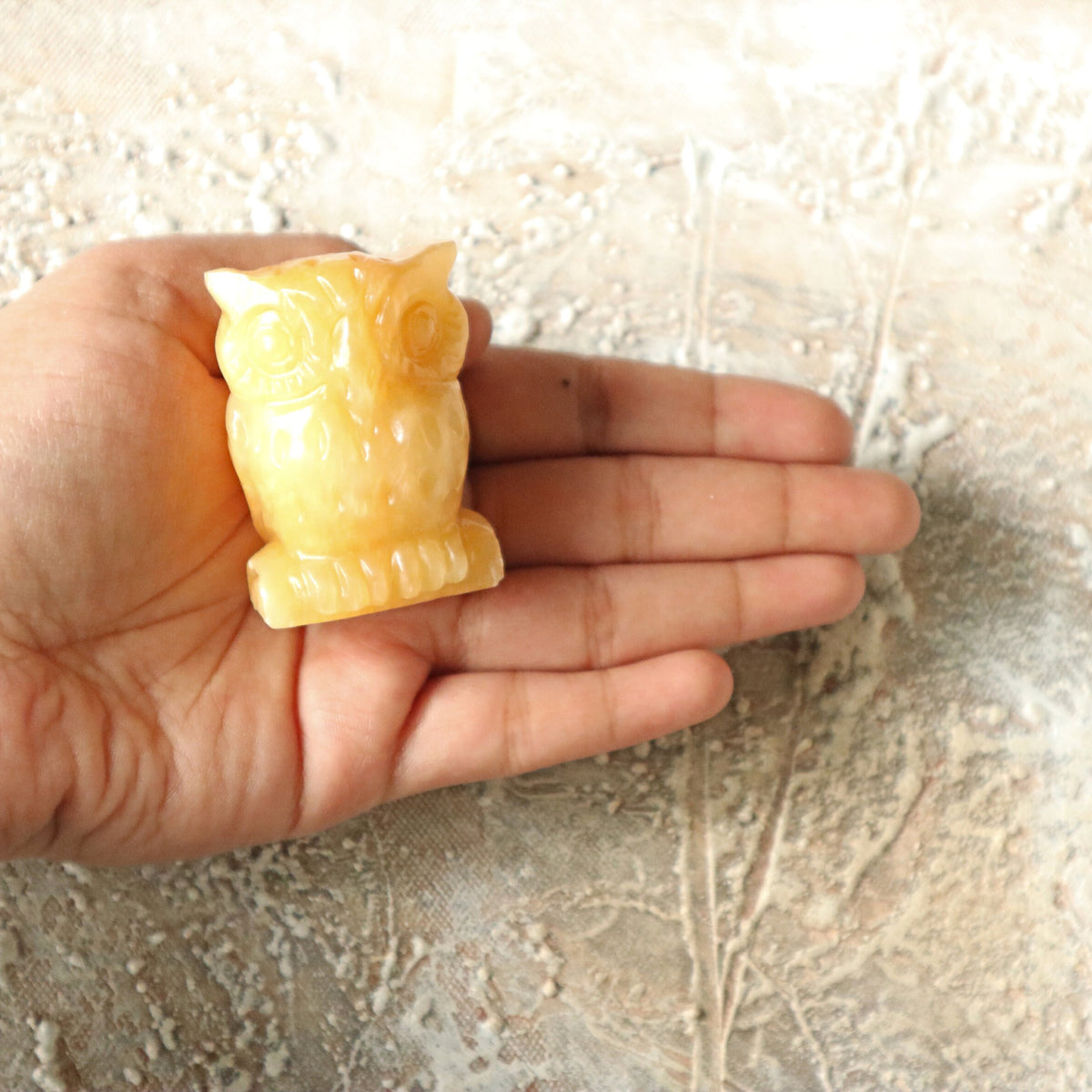 Hand Carved Yellow Calcite Owl Figurine: Feng Shui Crystal Decor