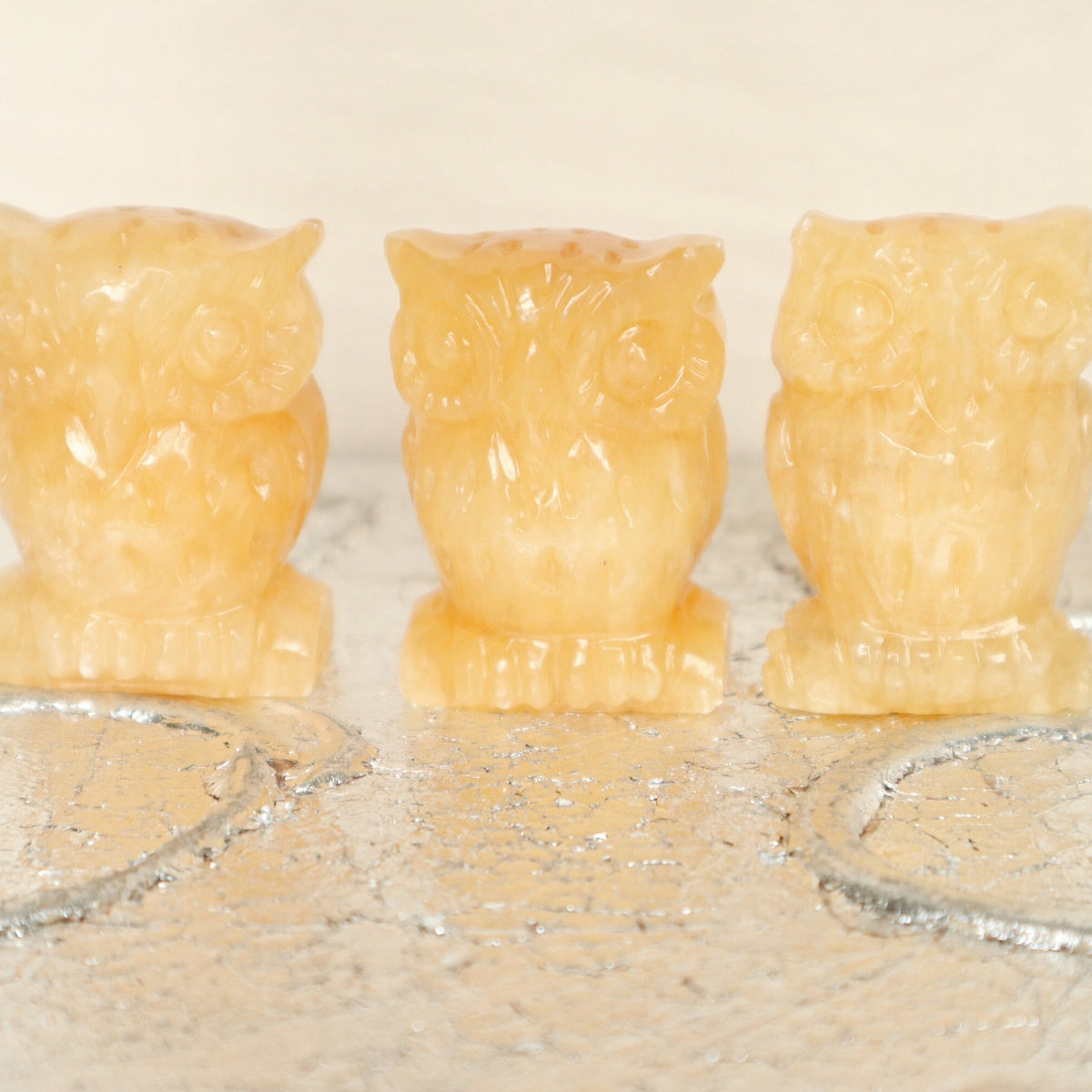 Hand Carved Yellow Calcite Owl Figurine: Feng Shui Crystal Decor