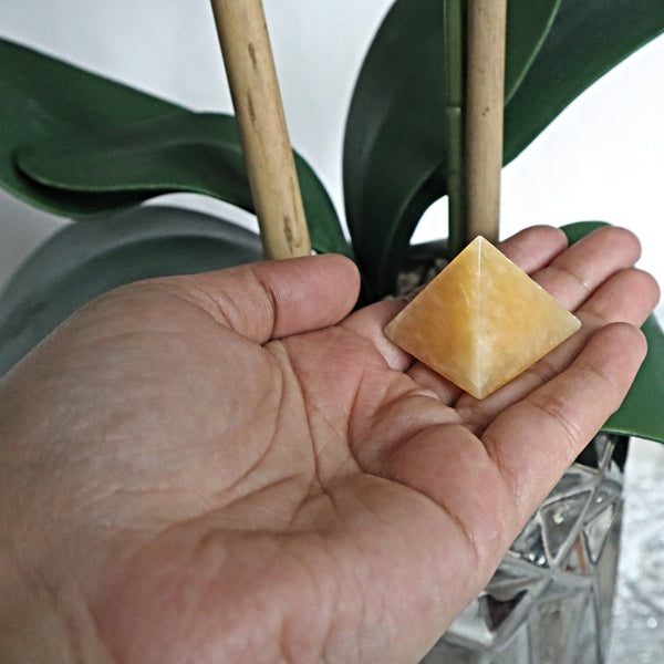 Orange Calcite Pyramid: Natural Abundance Stone, Meditation Decor (35mm)