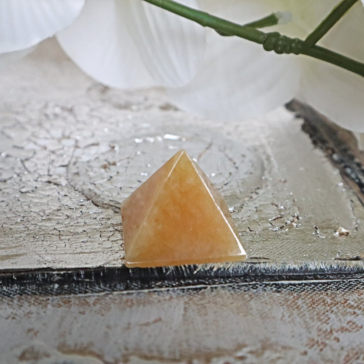 Orange Calcite Pyramid: Natural Abundance Stone, Meditation Decor (35mm)