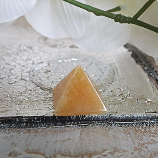 Orange Calcite Pyramid: Natural Abundance Stone, Meditation Decor (35mm)