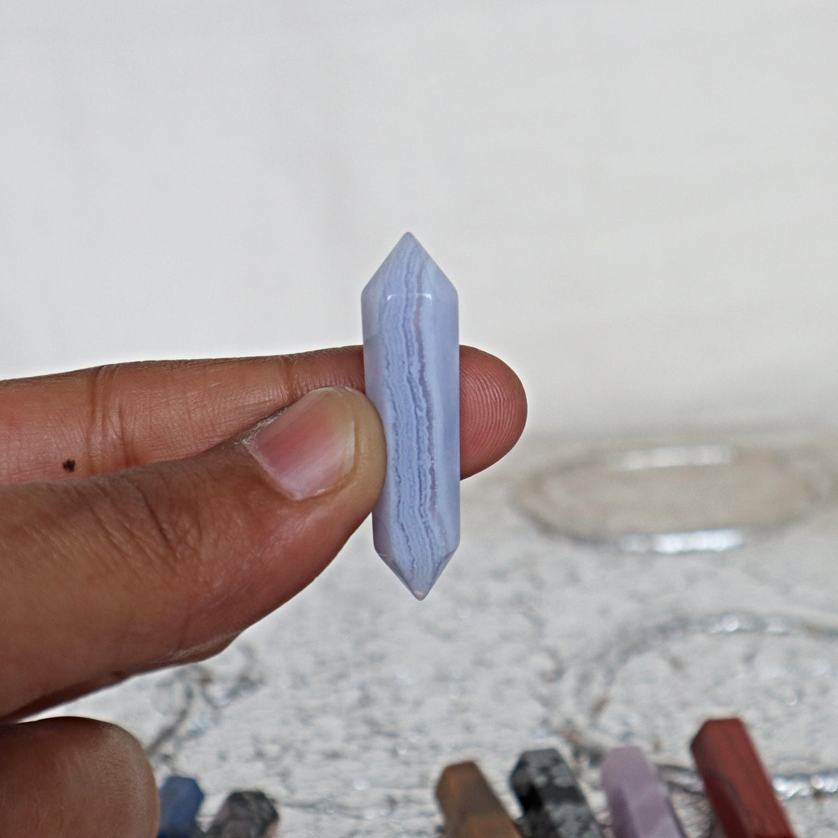 Double Point Crystal Set: Lapis, Rhodonite, Agate, Jasper, Obsidian
