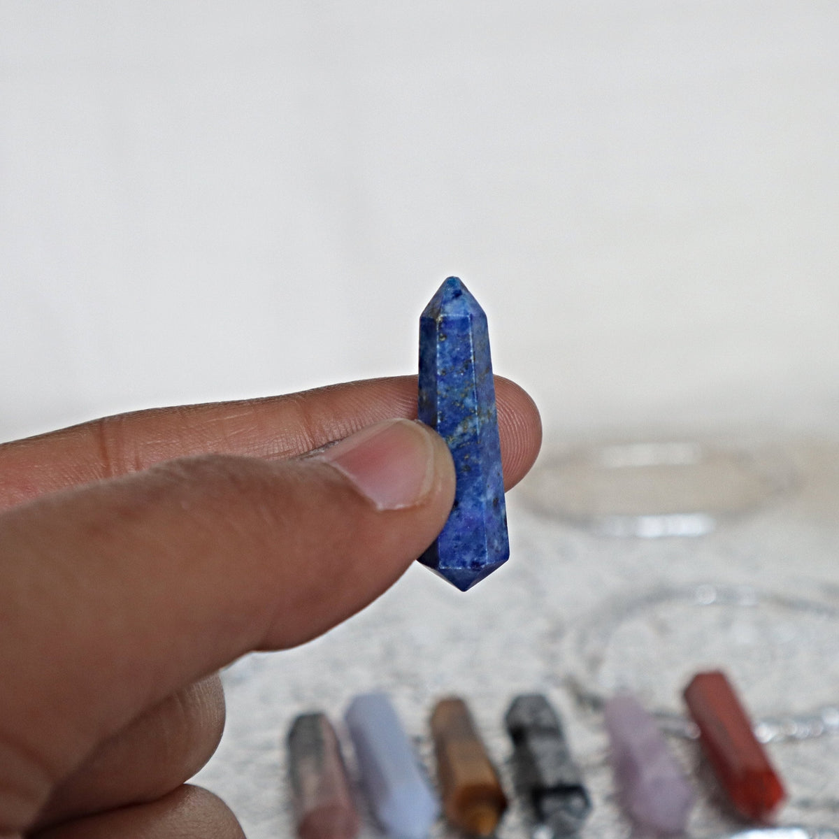 Double Point Crystal Set: Lapis, Rhodonite, Agate, Jasper, Obsidian
