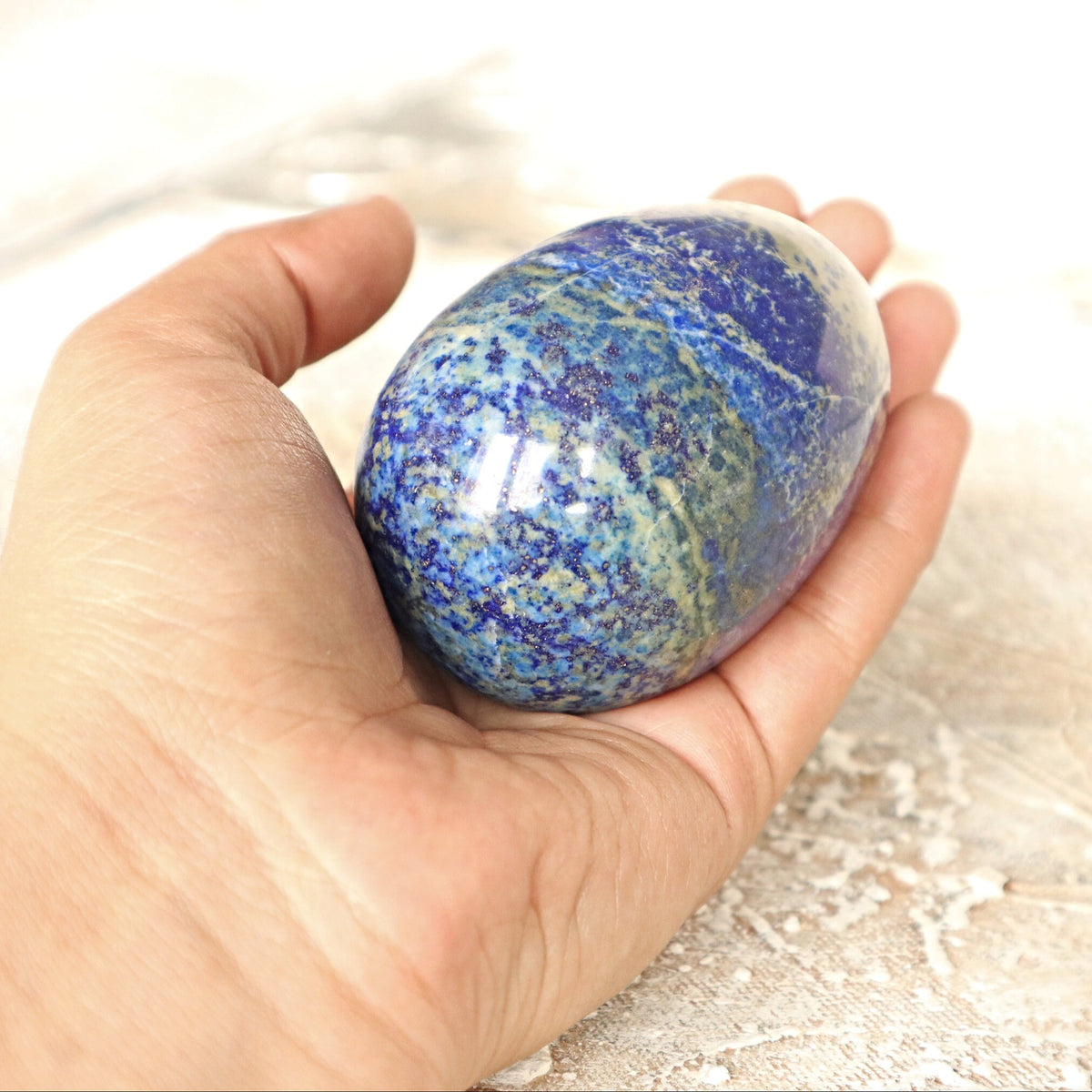 Large Lapis Lazuli Egg: Reiki Healing Crystal Home Decor