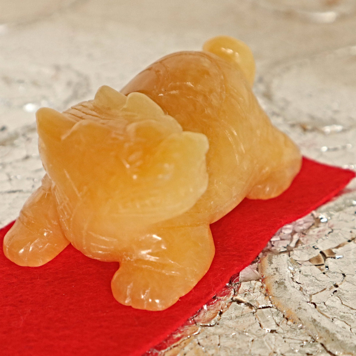 Hand Carved Yellow Calcite Dragon Turtle: Feng Shui Home Decor