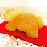 Hand Carved Yellow Calcite Dragon Turtle: Feng Shui Home Decor