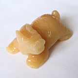 Hand Carved Yellow Calcite Dragon Turtle: Feng Shui Home Decor