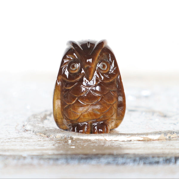 Tiger Eye Crystal Owl: Hand Carved Wisdom Stone, Home Decor