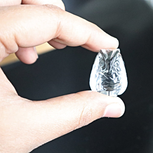 Clear Crystal Quartz Owl Feng Shui Gift for Home Decor wisdom and success