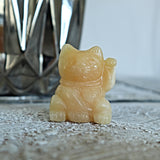 Orange Calcite Beckoning Lucky Cat: Feng Shui Home Decor