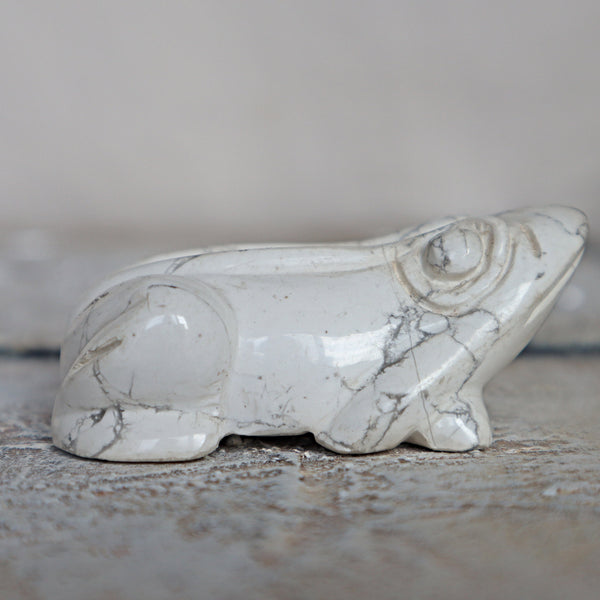 White Howlite Frog Green Crystal Frog for Wealth Abundance Lucky Stone