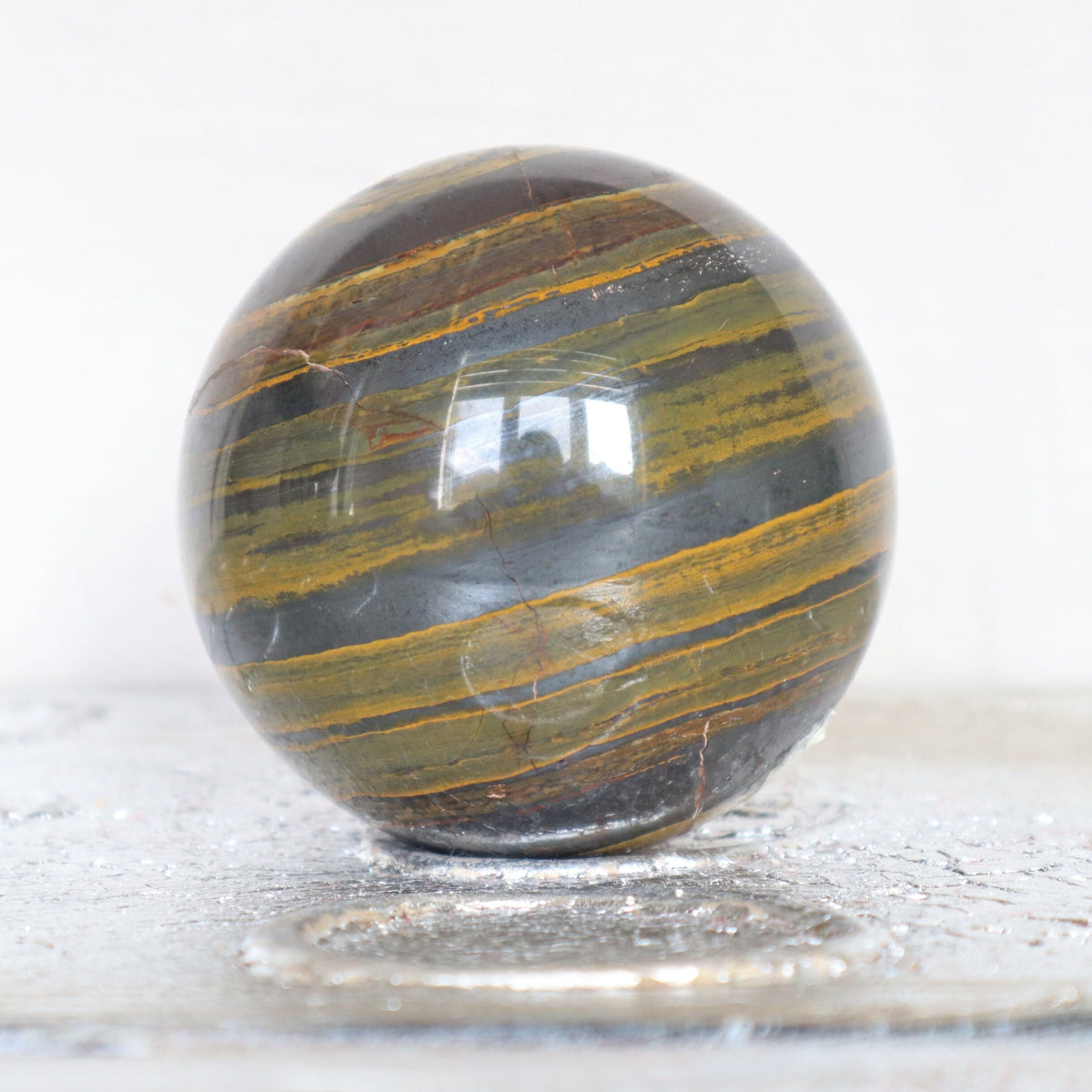 Iron Tiger Sphere: Hematite Tiger Eye, Root Chakra Decor