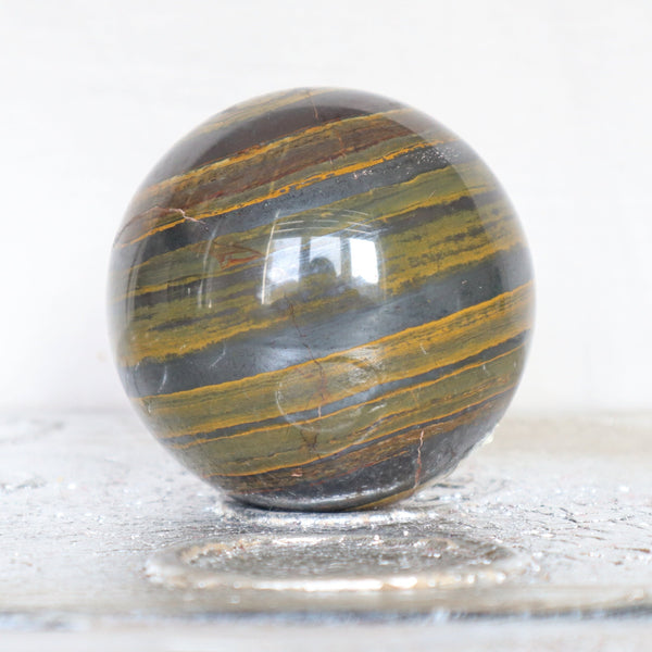 Iron Tiger Sphere: Hematite Tiger Eye, Root Chakra Decor