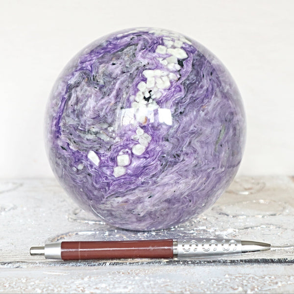 Large AAA Charoite Sphere, Russian Purple Gemstone Decor (145mm)