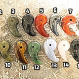 Magatama Black Tourmaline Malachite Bloodstone Japanese Good Fortune Talisman Pendant