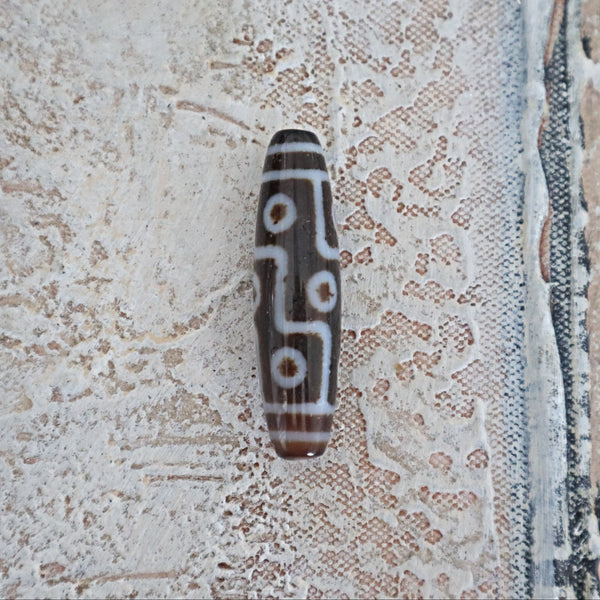 6 Eye Dzi Bead: Hand Carved Tibetan Agate Stone (48mm)