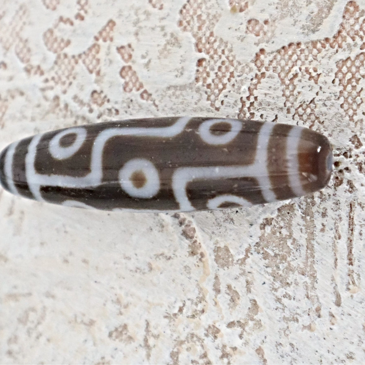 6 Eye Dzi Bead: Hand Carved Tibetan Agate Stone (48mm)