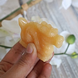 Hand Carved Orange Calcite Dragon: Feng Shui Home Decor