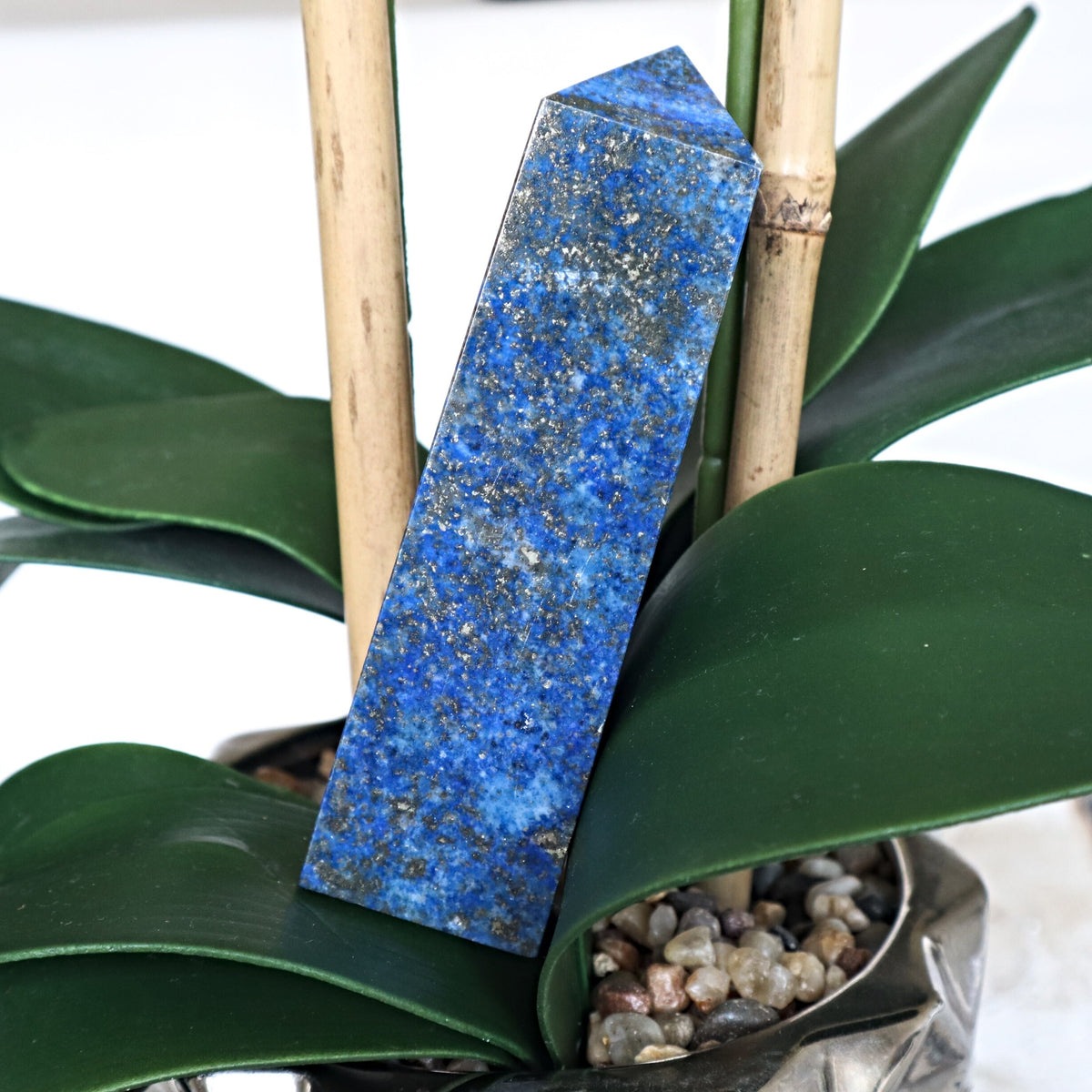 Lapis Lazuli Obelisk Tower: 4.5" Crystal Point with Pyrite