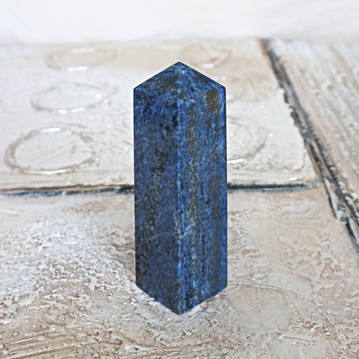 Lapis Lazuli Obelisk Tower: 4.5" Crystal Point with Pyrite