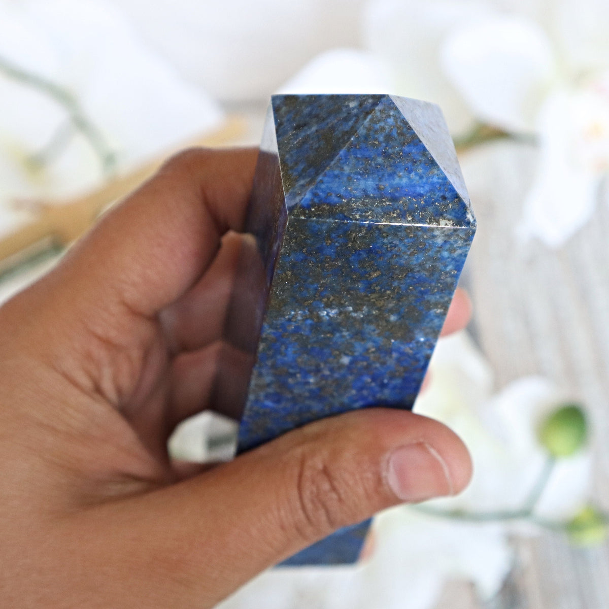 Lapis Lazuli Obelisk Tower: 4.5" Crystal Point with Pyrite