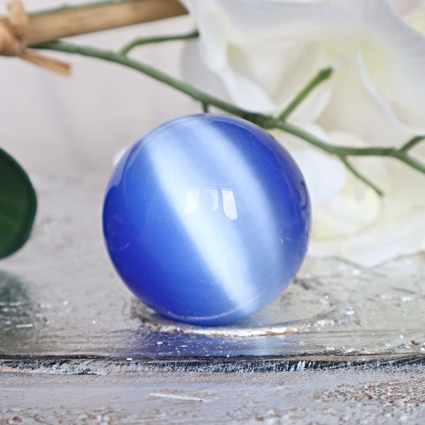 Blue Cat's Eye Quartz Sphere: Meditation Healing Ball, Home Decor