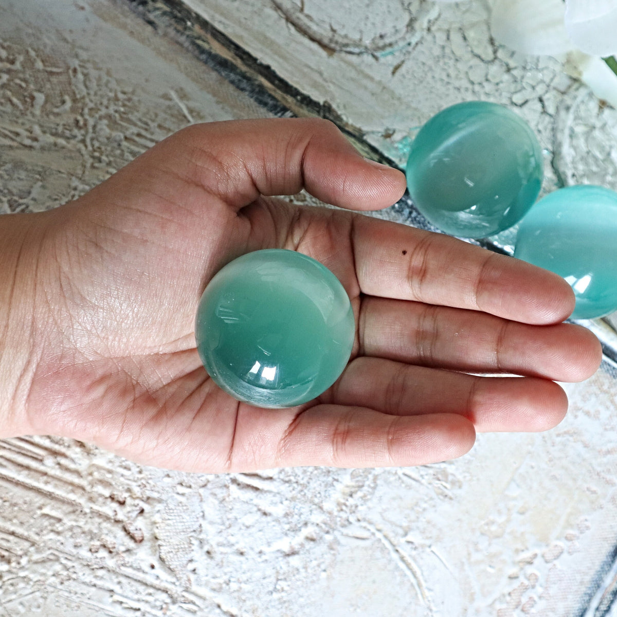 Green Cat's Eye Quartz Sphere: 40mm Crystal Healing Ball