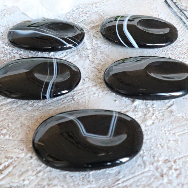 Black Sardonyx Worry Stone: Natural Palm Stone for Meditation